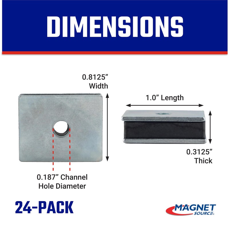 Master Magnetics Ceramic Latch Magnet with Hole Assemblies - Strong Heavy-Duty Magnets for Cabinet Doors, Gates, and More - 12 lb Pull Each - Zinc-Plated - 1" L x 0.813" W x 0.313" H - 24-Pack - Image 2